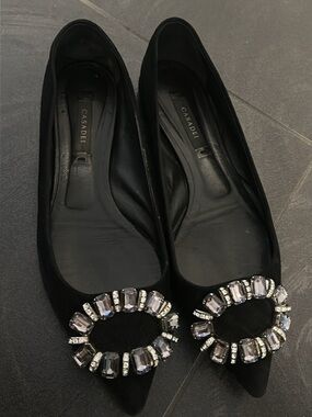 Casadei Black Ballet Flats with Crystal Embellishment
